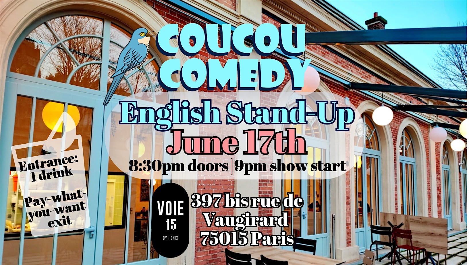 English Stand-Up Comedy at Voie 15 - Coucou Comedy logo