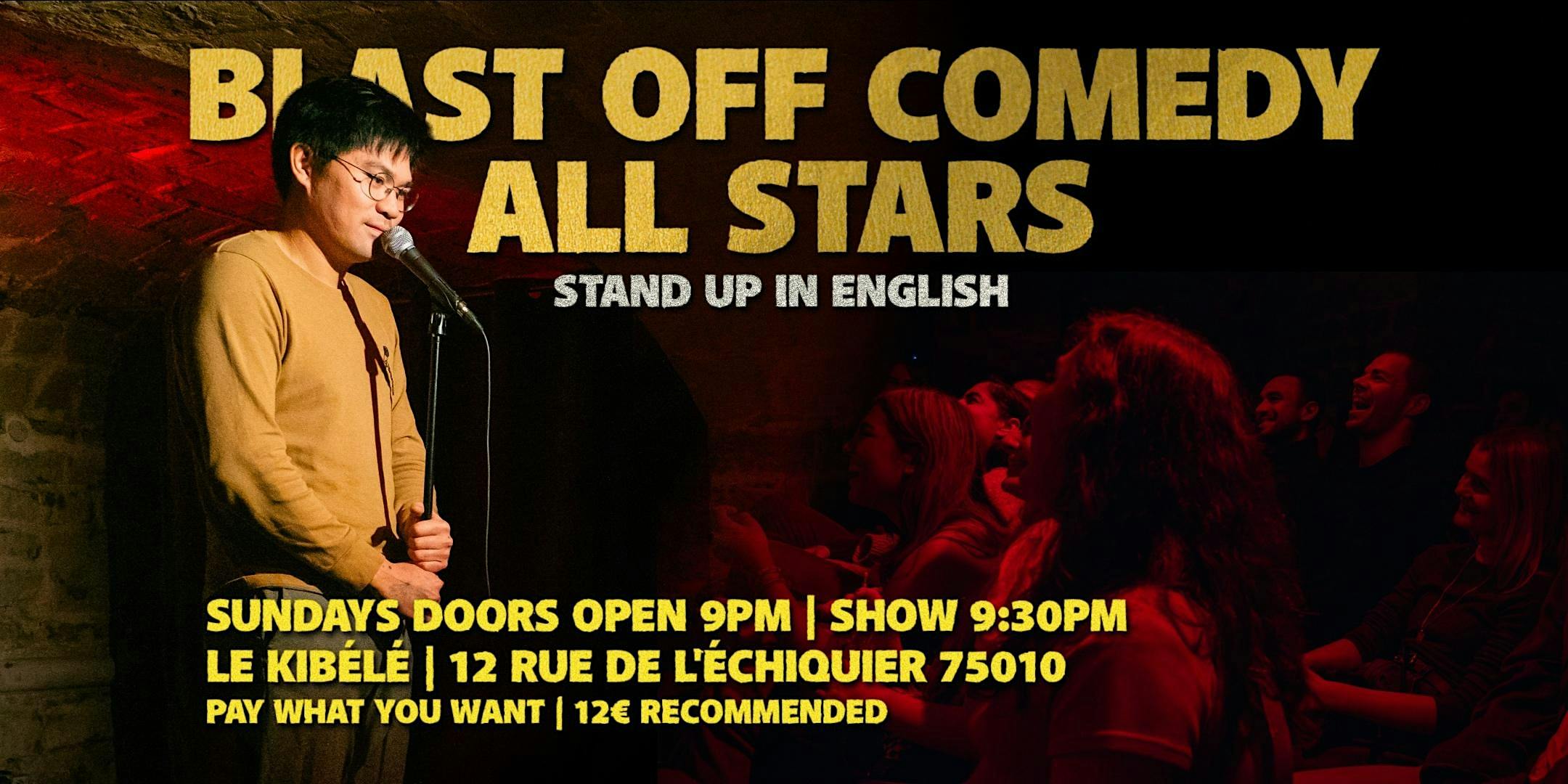 English Stand Up Comedy - Sundays - Blast Off Comedy All Stars logo